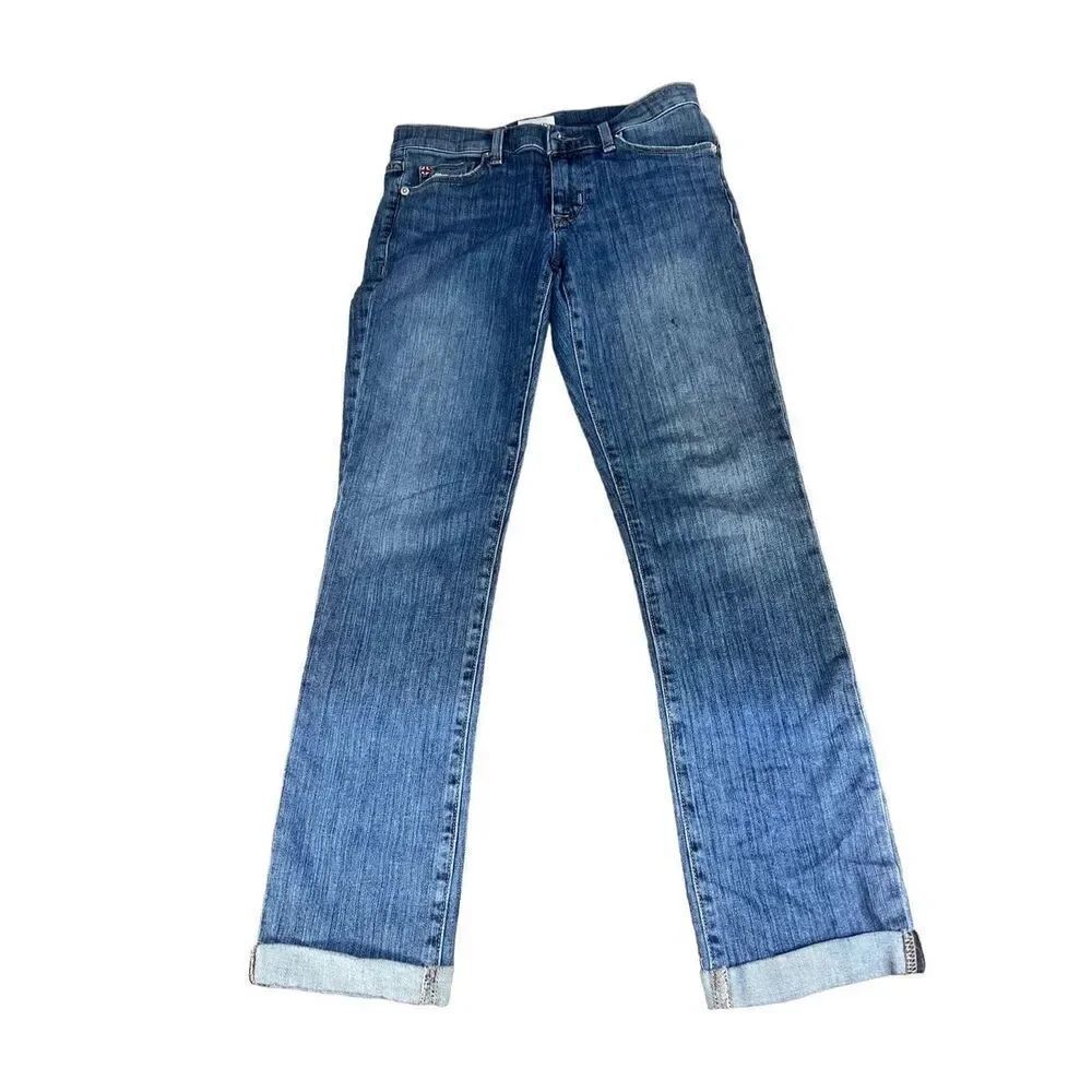 Hudson Women’s Blue Natalie Mid-Rise Straight Crop Cotton Blend Jeans Size 25